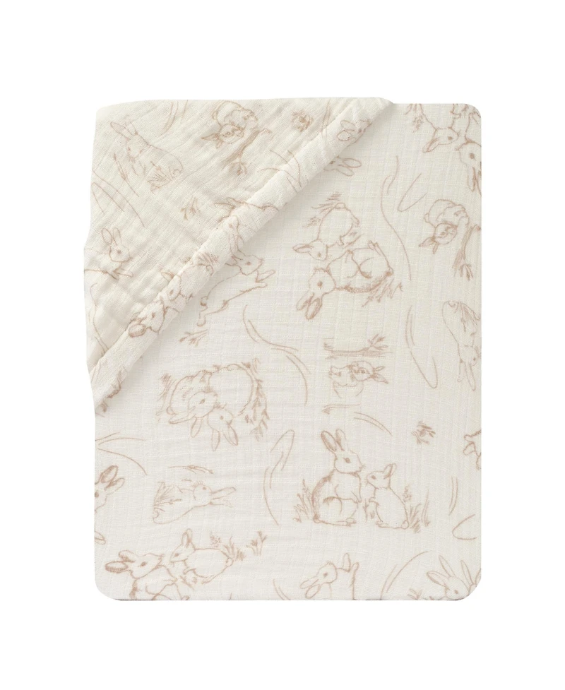 Lambs & Ivy Signature Organic Cotton Muslin Bunny Fitted Crib/Toddler Sheet