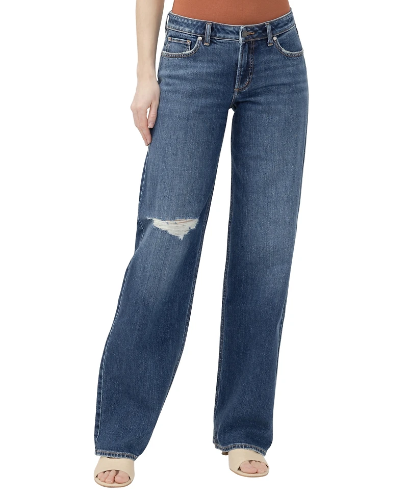 Silver Jeans Co. Women's Loose & Low Wide-Leg Low-Rise Ripped Knee