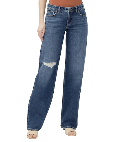 Silver Jeans Co. Women's Loose & Low Wide-Leg Low-Rise Ripped Knee