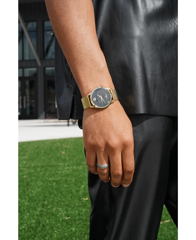 Peugeot Men's 40mm Wafer Slim Black Dial Gold Plated Case Watch with Mesh Band