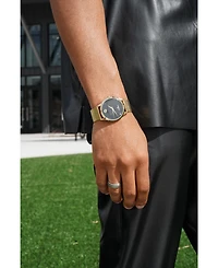 Peugeot Men's 40mm Wafer Slim Black Dial Gold Plated Case Watch with Mesh Band