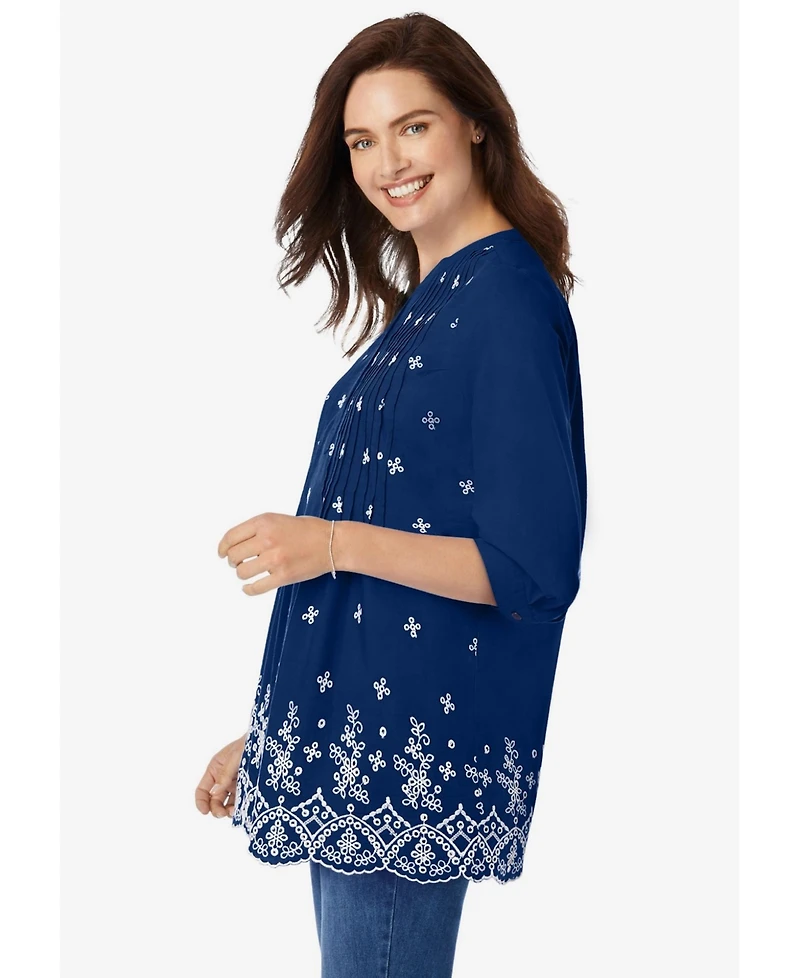 Woman Within Plus Size Within Embroidered Pintuck Tunic