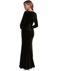 Eliza J Women's Long-Sleeve Asymmetrical Neckline Velvet Gown