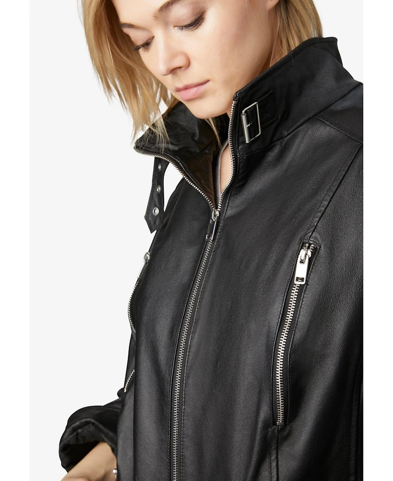 ellos Women's Zip Front Leather Jacket