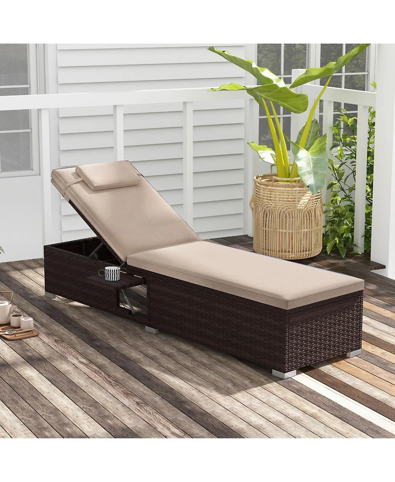 Gymax Patio Chaise Lounge w/ 6-level Backrest Comfy Seat Cushion and Headrest Backyard
