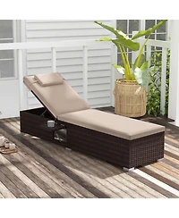 Gymax Patio Chaise Lounge w/ 6-level Backrest Comfy Seat Cushion and Headrest Backyard