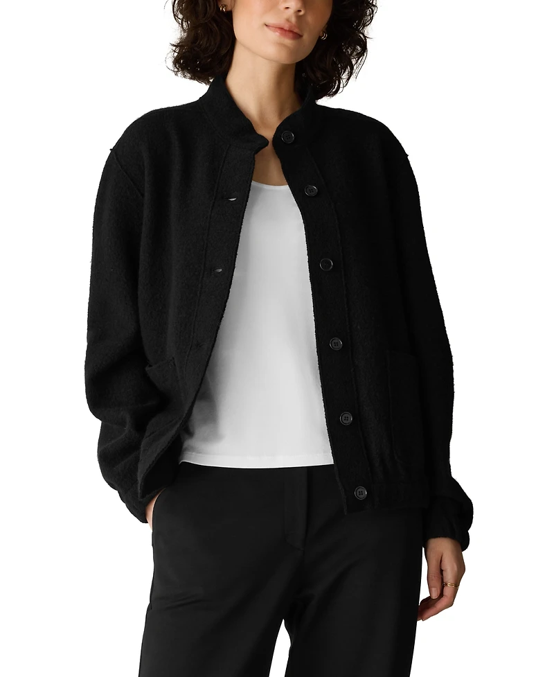 Eileen Fisher Women's Stand Collar Boiled Wool Short Jacket