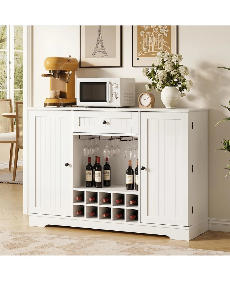 Gymax Sideboard Cabinet with Door Shelves 10-Bottle Wine Rack Glass Holder Drawer