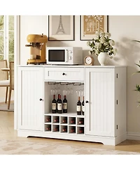 Gymax Sideboard Cabinet with Door Shelves 10-Bottle Wine Rack Glass Holder Drawer