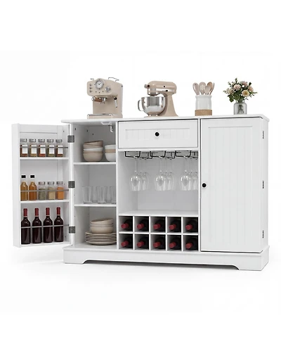 Gymax Sideboard Cabinet with Door Shelves 10-Bottle Wine Rack Glass Holder Drawer