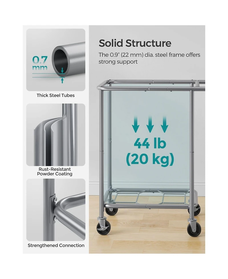 Slickblue Laundry Basket with Wheels, Rolling Laundry Hamper, emovable Liner, Steel Frame with Handle, Blanket Storage