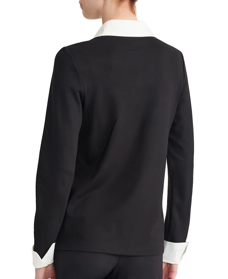 Jones New York Petite Serenity Collared V-Neck Long-Sleeve Blouse