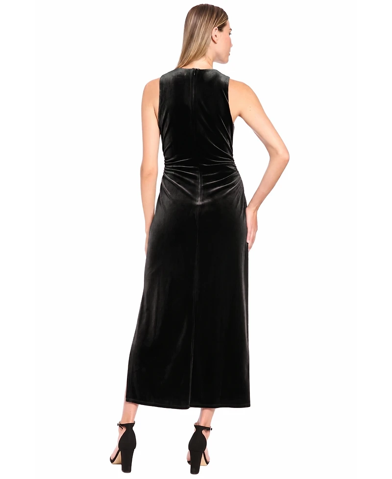 Donna Morgan Women's Velvet Knot Shoulder Midi Dress