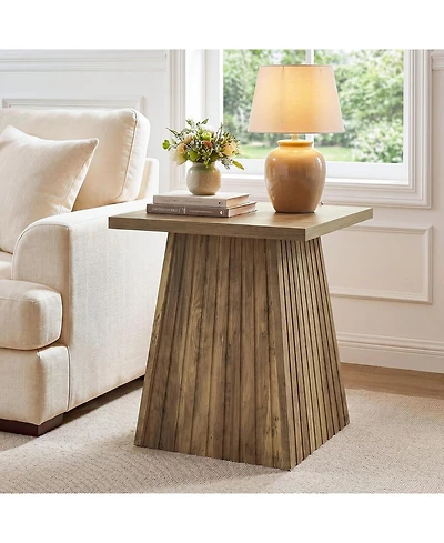 Tribesigns Square Side Table, Modern Rustic End Table with Fluted Base