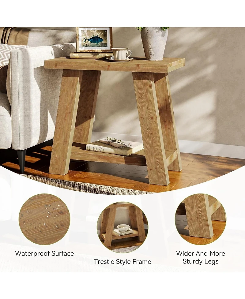 Tribesigns Solid Wood End Table with 2-Tier Storage Shelf, Side Table
