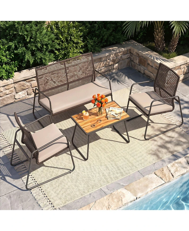 Gymax 8Piece Patio Furniture Set Pe Wicker Rattan Conversation Set with Zippered Cushions