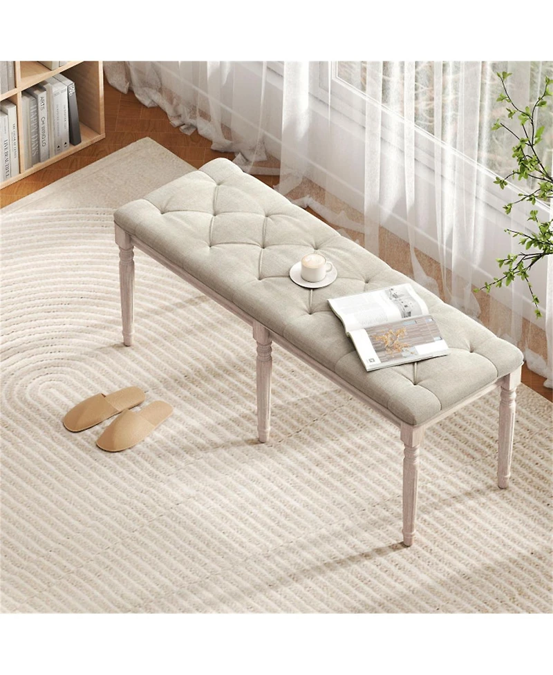 Slickblue 47.5" Button Tufted Entryway Bench with Upholstered Seat and Wood Frame