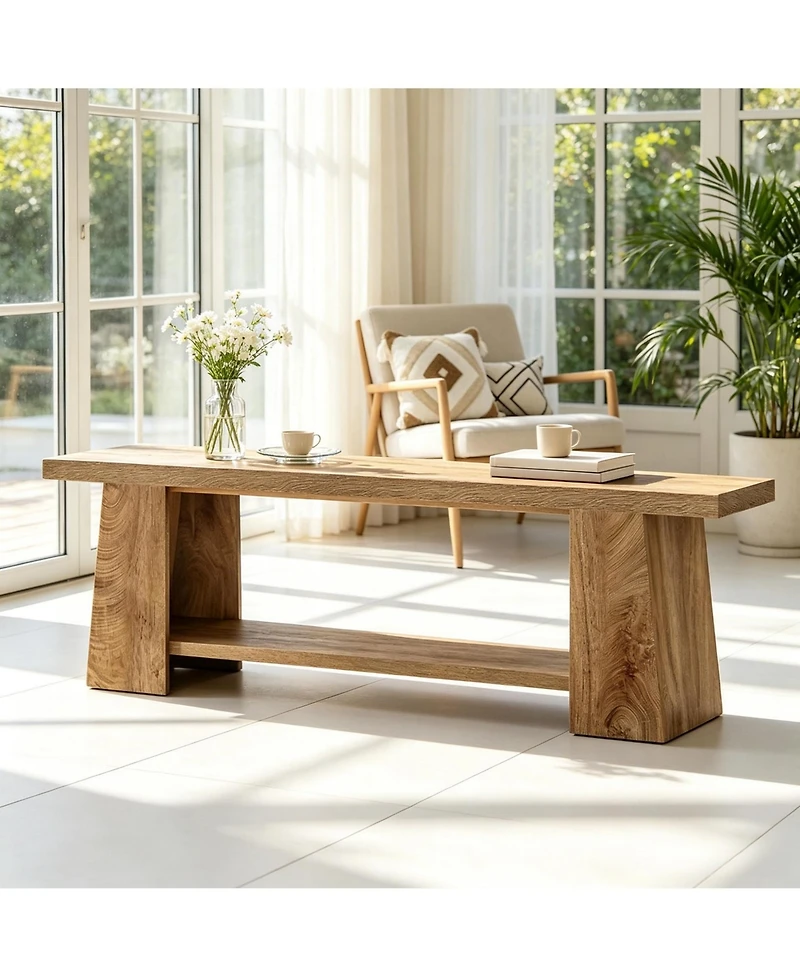 Slickblue Farmhouse Style Wooden Bench with Rustic Warm Wood Finish