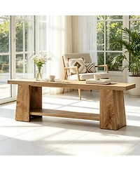 Slickblue Farmhouse Style Wooden Bench with Rustic Warm Wood Finish