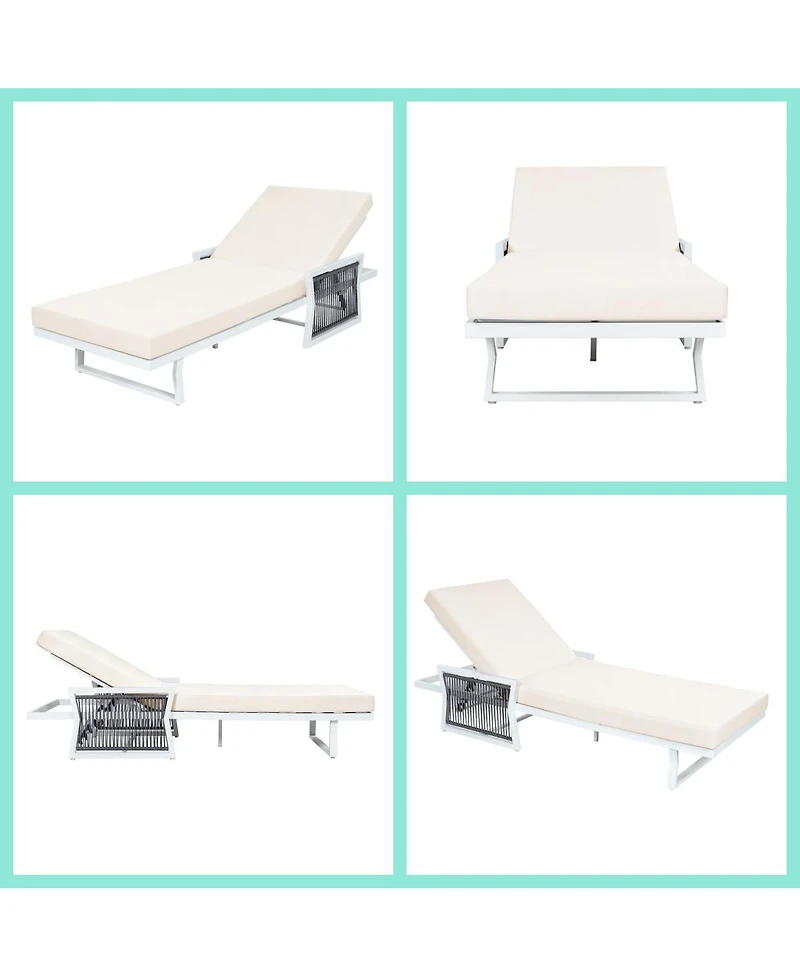 Asagikoiai 5-Position Adjustable Outdoor Lounge Chair with Rope Armrests and Iron Frame
