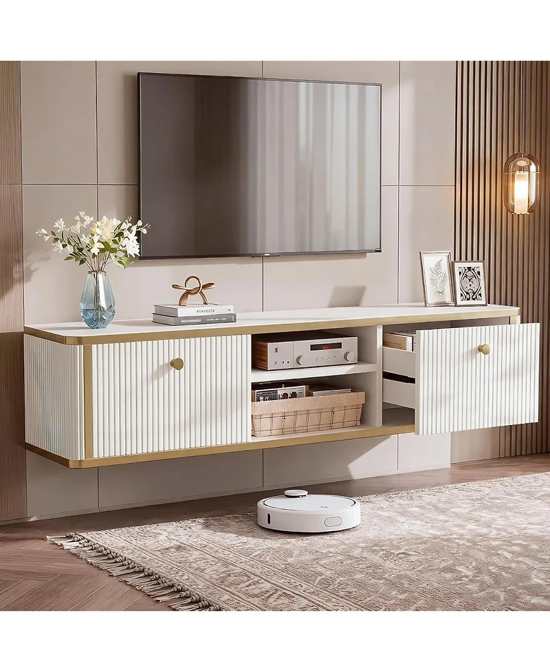 Tribesigns Floating Tv Stand with 2 Drawers,Wall Mounted Media Console