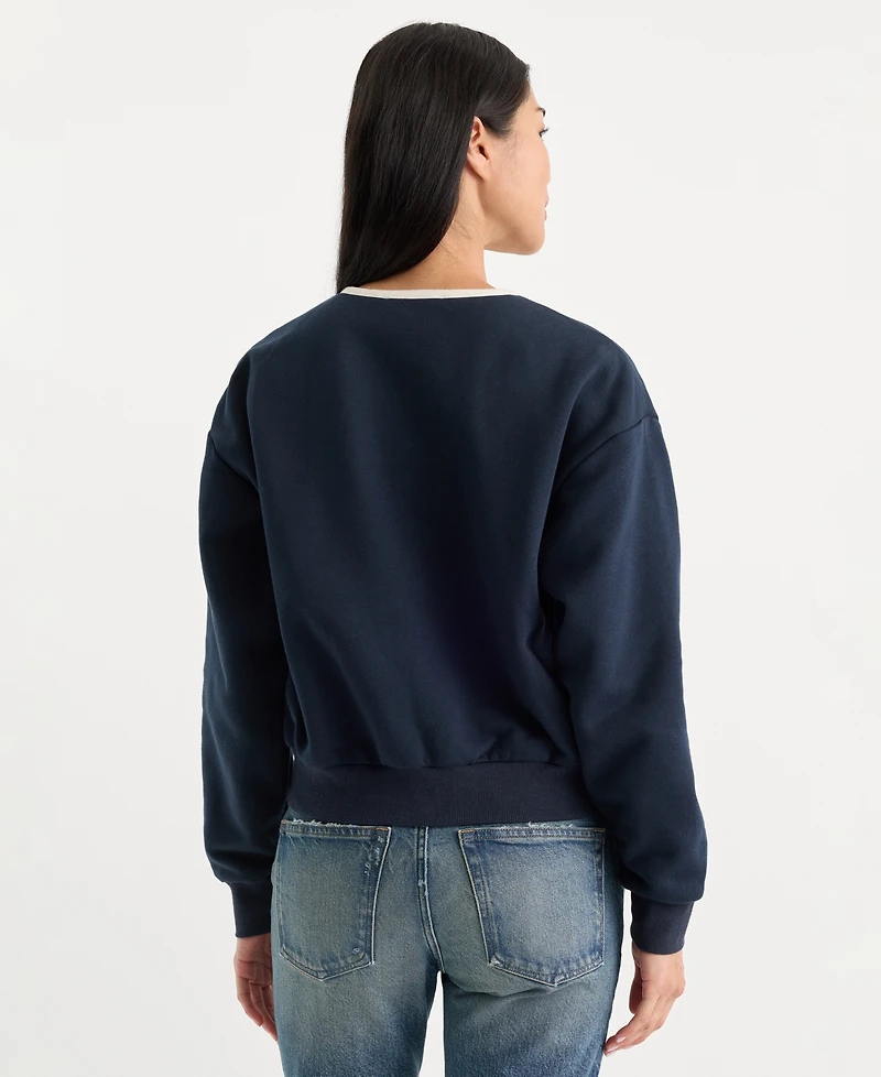 Good American Women's The Brushed Fleece Henley Neck Top