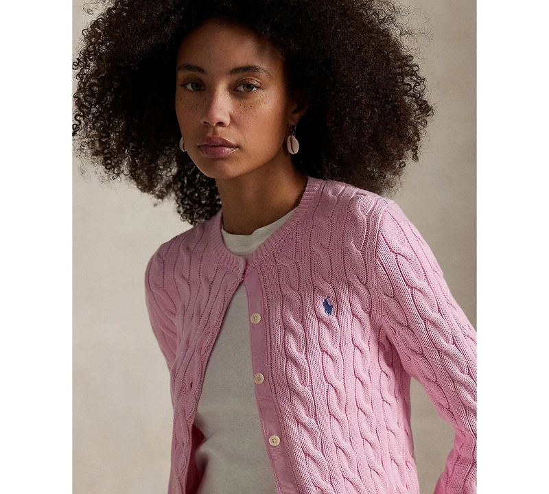 Polo Ralph Lauren Women's Cable-Knit Cotton Crewneck Cardigan Sweater