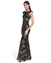 Eliza J Women's Floral-Print Sequined Boat Neck Gown