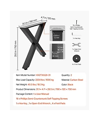 Sugift 29.5 Inch X-Frame Steel Table Legs 31.1 Inch Wide 2204 Lbs Load Capacity Set of 2