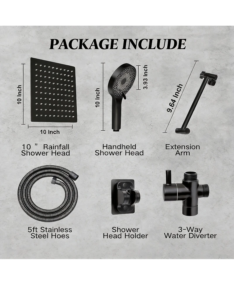 Cyqbd 10" Shower Head Rain Handheld Spray Extension Arm Flow Regulator Bathroom System