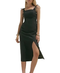 Mint Velvet Women's Linen Square-Neck Bow-Detail Midi Dress