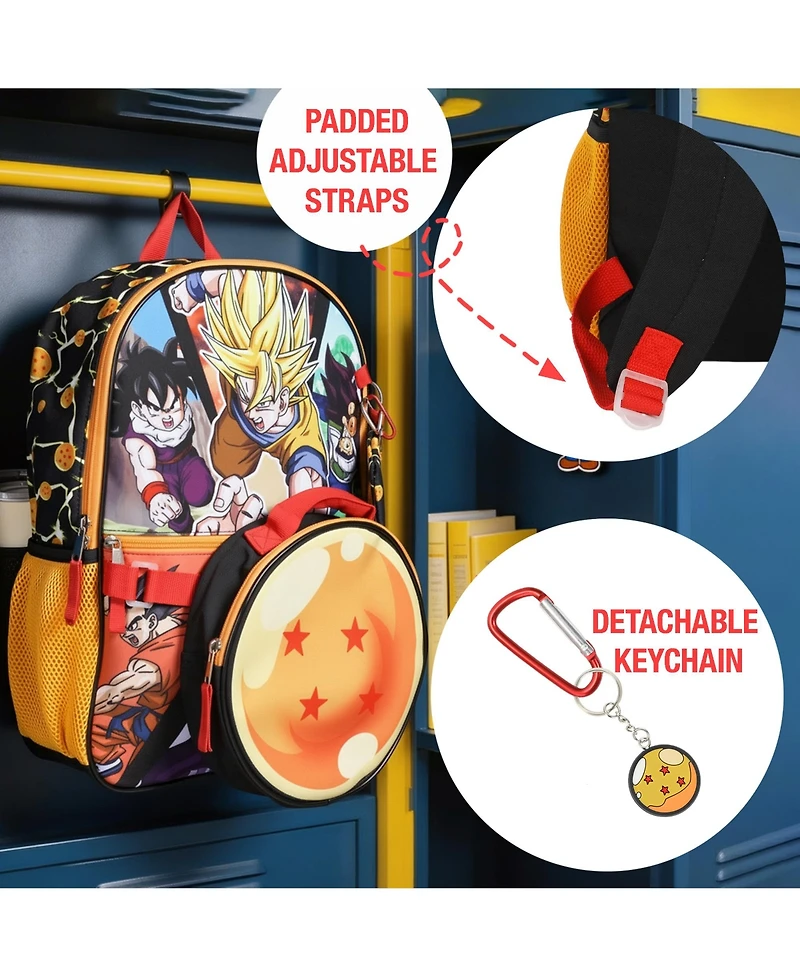 Dragon Ball Z Anime Heros 5 Piece 16 Inch Backpack Set for Boys