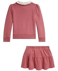 Polo Ralph Lauren Girls' 2T-6X Collared Fleece Sweatshirt and Skort, 2-Piece Set
