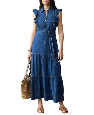 Mint Velvet Women's Denim Ruffle Maxi Shirt Dress