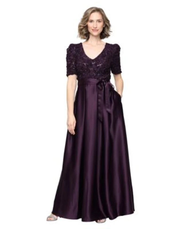 Alex Evenings Womens Catherine Long V Neck Empire Waist Dress