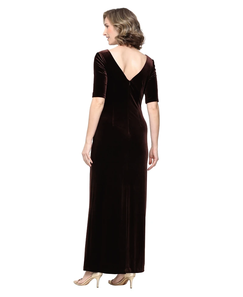 Alex Evenings Women's Velvet Ruched-Waist Boat-Neck Dress
