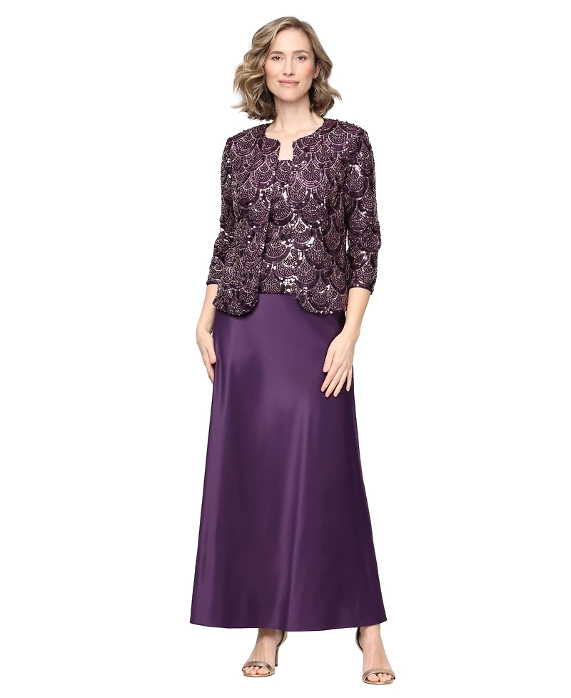 Alex Evenings Women's Long Sequin Jacket Dress