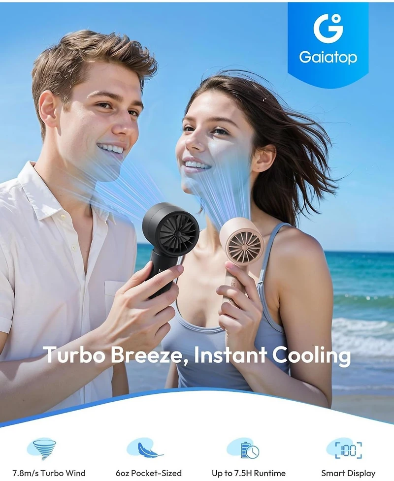 Gaiatop Small Handheld Personal Fan, Powerful High Speed Turbo Cooling, Usb Rechargeable Mini Portable Fan for Travel, Outdoor Essentials
