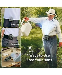 Gaiatop 10000mAh Portable Waist Fan with Belt Clip, 5 Speeds, Flashlight and Rechargeable Battery