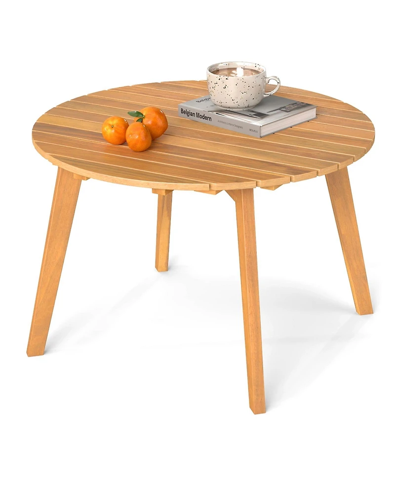 Mecale 24.5 in Round Acacia Wood Side Table with Slatted Top