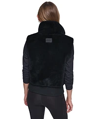Dkny Sport Women's Mock-Neck Ribbed-Knit Hem Faux Fur Vest