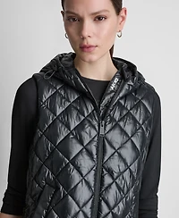 Dkny Sport Women's Hooded Diamond Quilt Vest