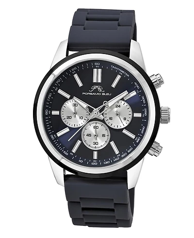 Porsamo Bleu Men's Logan Chronograph Silicone Strap Silver Tone Watch 44 mm