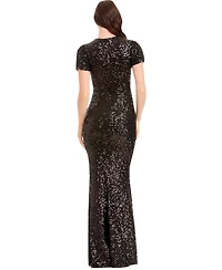 Dress The Population Women's Kenzie Short Sleeve Sequin Mermaid Gown