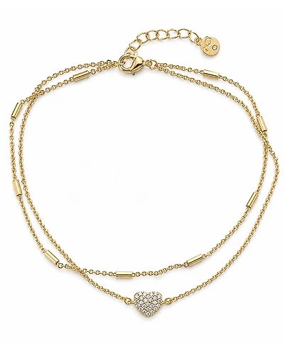 And Now This Double Row Clear Cubic Zirconia Heart Anklet in Silver Plate
