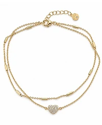 And Now This Double Row Clear Cubic Zirconia Heart Anklet in Silver Plate