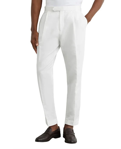 Reiss Men's Com Pleated Linen-Blend Tapered Trousers Pants