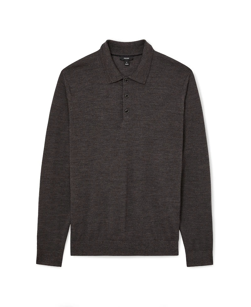 Reiss Men's Trafford Long-Sleeve Slim-Fit Merino Wool Polo Shirt