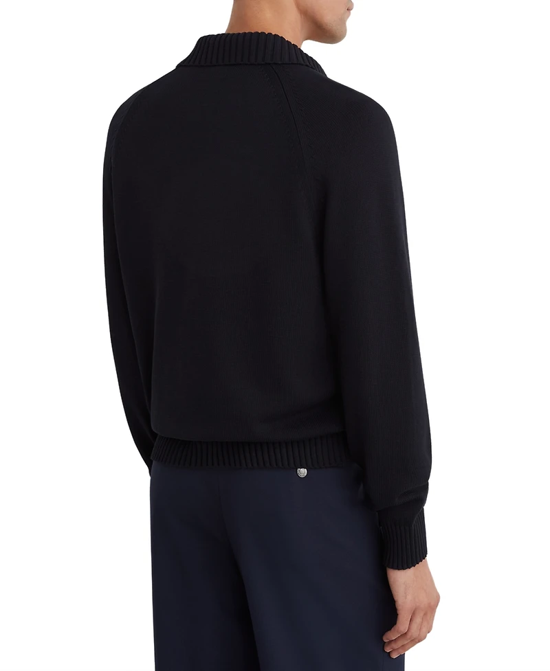 Reiss Men's Ashdown Long-Sleeve Open-Collar Raglan Sweater