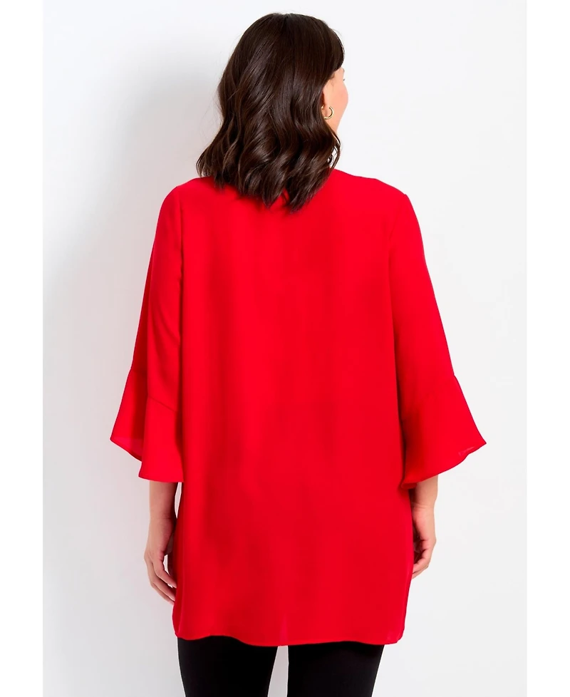 Avenue Women's Plus V-Neck Lace-Up Bell Sleeve Tunic